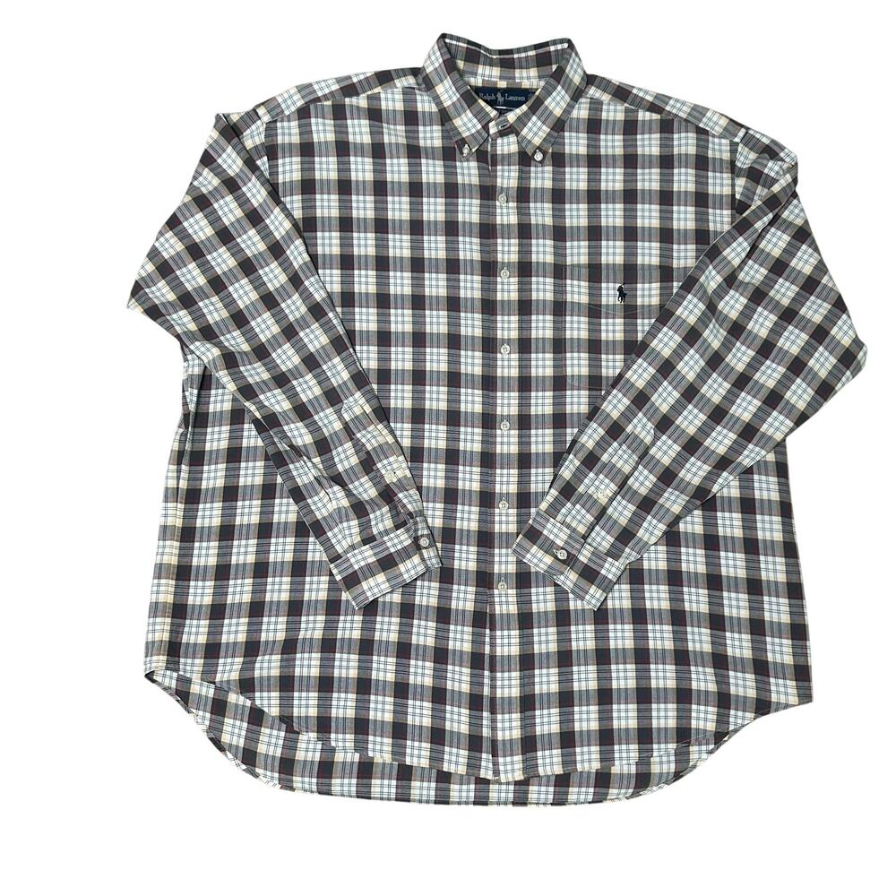Ralph Lauren men's gray plaid Big shirt 100% cotton long sleeve button down XL